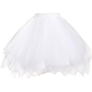 Women's Short Vintage Ballet Bubble Puffy Tutu Petticoat Skirt White